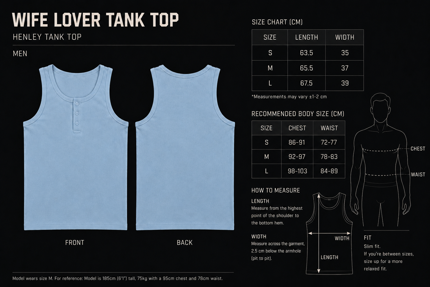 WIFE LOVER - Henley Tank in Blue