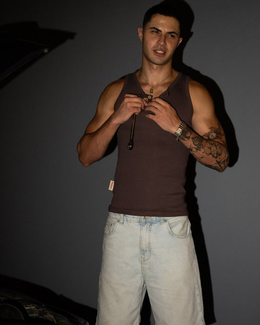 WIFE LOVER - Henley Tank in Brown - Radhaus